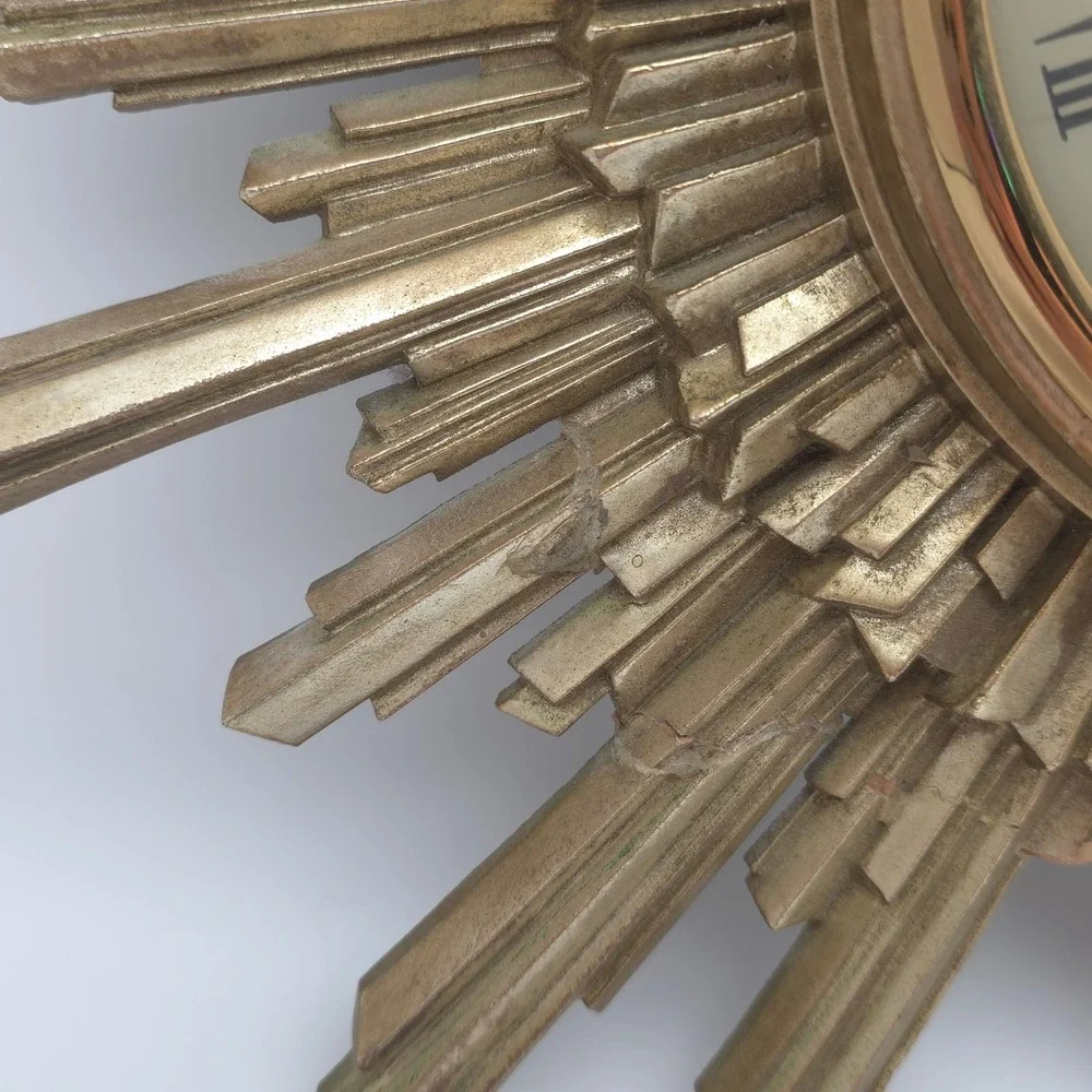 Syroco Sunburst Wall Clock Mid Century Modern Electric Vintage‎ Movement Works